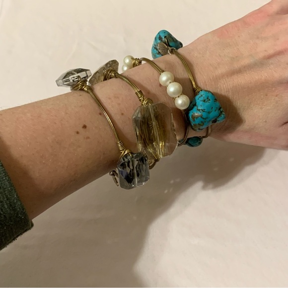 Bourbon and Boweties • gold bangle Smokey grey stones - Picture 1 of 7
